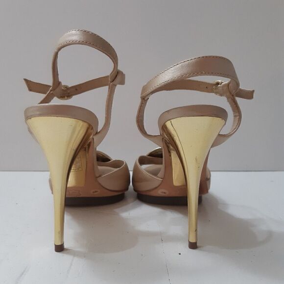 Like New BCBGMaxAzria Jewelled Creamy Satin Gold Heels - Picture 10 of 16